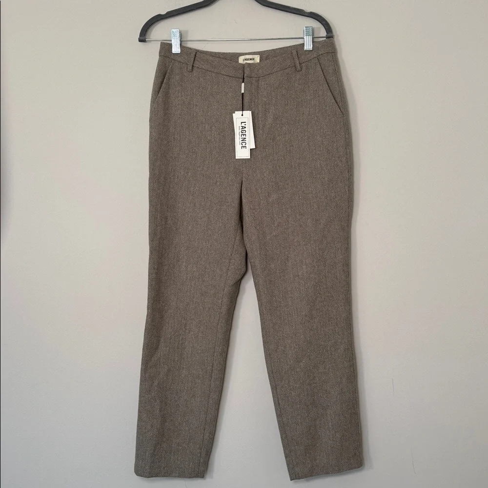 NWT L’AGENCE Ludivine Wool Blend Trouser in Beige/Tan Herringbone - 6